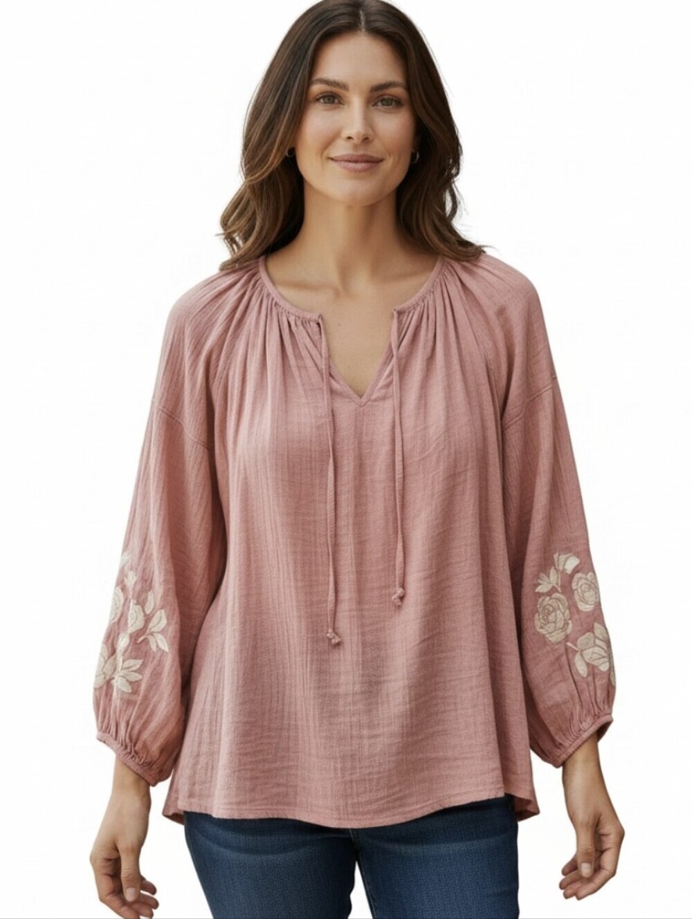 NWT Market & Spruce Rose-Pink Embroidered Peasant Blouse.Size L